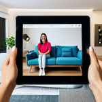 AR Furniture Shopping**

"A woman smiling and holding a tablet in a comfortably furnished living room. On the tablet screen, an augmented reality view shows a virtual sofa realistically placed in her room, blending seamlessly with the existing decor. She is fully clothed in casual, modern attire.  Bright, natural lighting. Safe for work, appropriate content, fully clothed, family-friendly, professional rendering, perfect anatomy, correct proportions, natural pose."

**