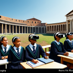 Virtual Reality Education**

A diverse group of students, fully clothed in modest school uniforms, are interacting with a virtual reality learning simulation in a modern classroom. The simulation shows a historical scene, perhaps a Roman forum, displayed on VR headsets. Appropriate content, safe for work, perfect anatomy, natural proportions, professional rendering, high quality, family-friendly.

**